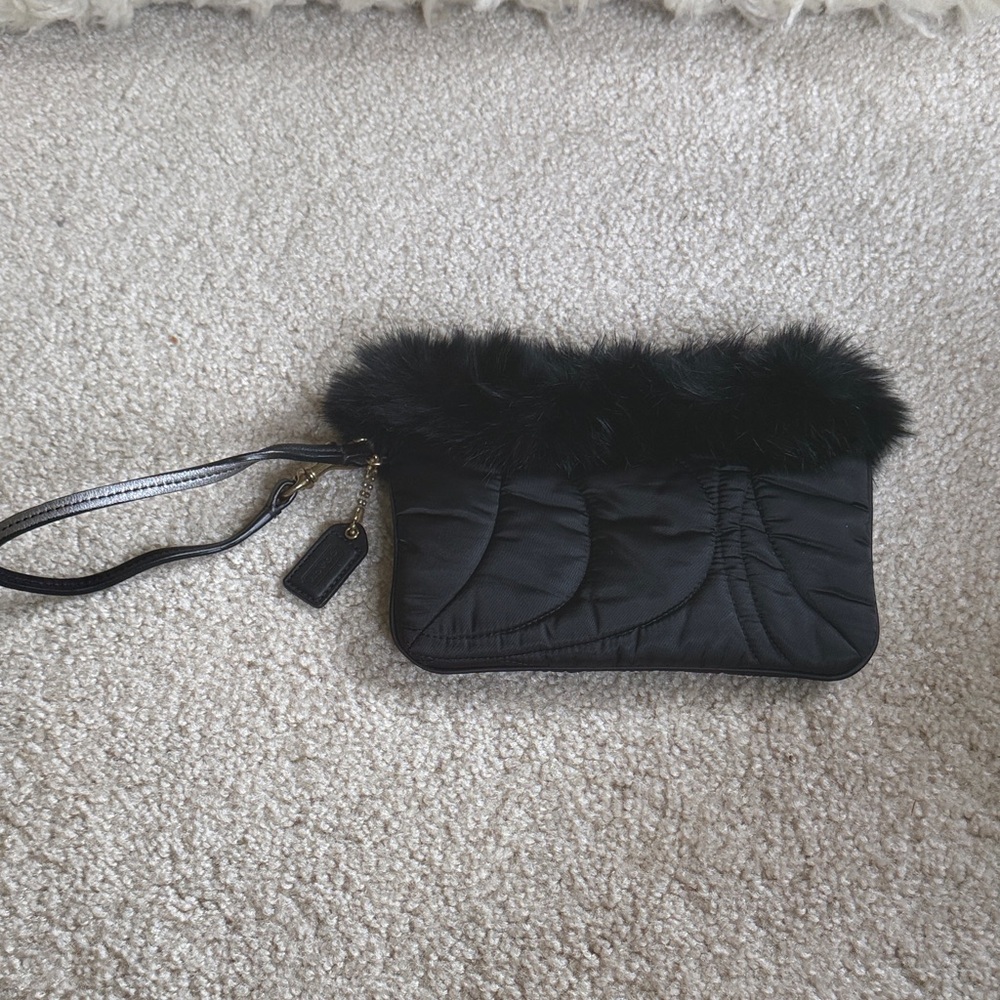Coach Black Fur-Accent Wristlet